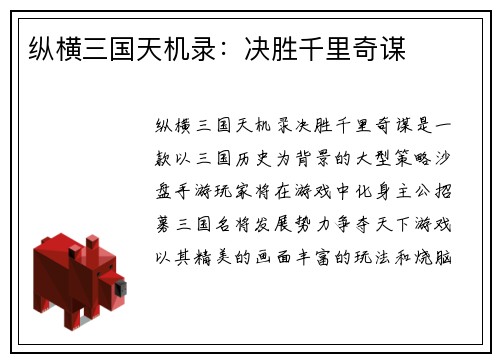 纵横三国天机录：决胜千里奇谋